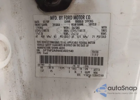 2010 Ford F-250 Xl из США, поврежденный, VIN 1FTNF2A59AEA03140